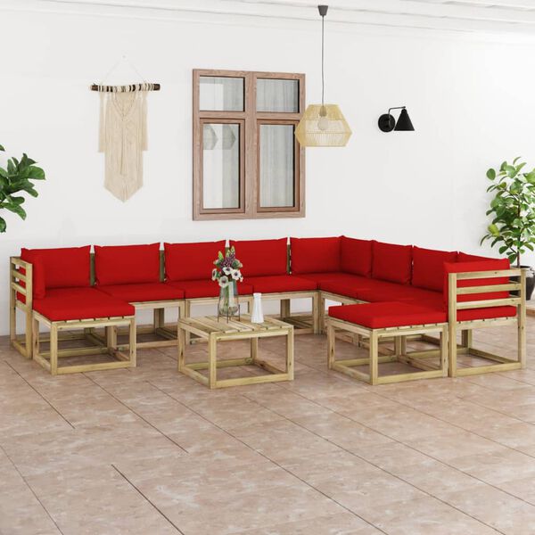 vidaXL Градински лаундж комплект 11 части възглавници импрегниран бор