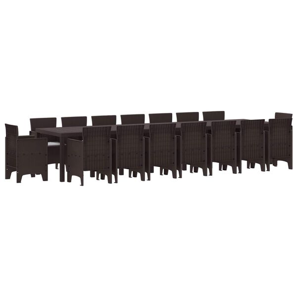 vidaXL Градински комплект за хранене с възглавници 17 pcs Кафяво ПП