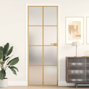 vidaXL Интериорна врата златиста 76x201,5 см закалено стъкло алуминий
