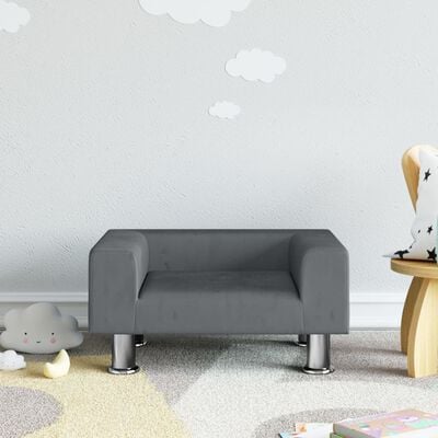 vidaXL Детски диван, Тъмносив, 50x40x26,5 см, кадифе