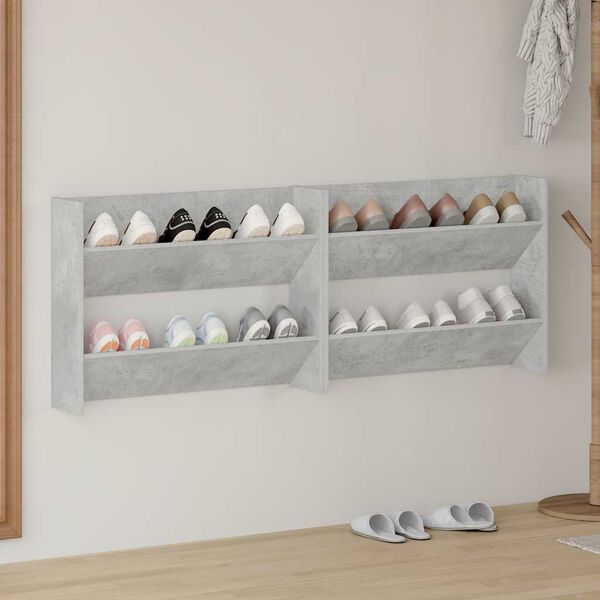vidaXL Стенни шкафове за обувки, 2 бр, бетонно сиво, 80x18x60 см, ПДЧ
