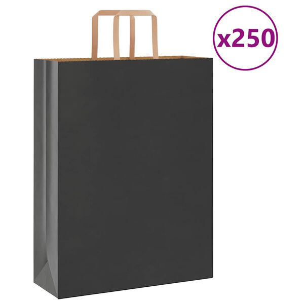 vidaXL Хартиени торбички 250 бр с дръжки черни 32x12x42 см