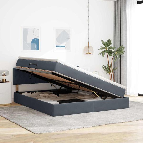vidaXL Легло с място за съхранение Тъмен сив 160 x 200 cm Кадифе