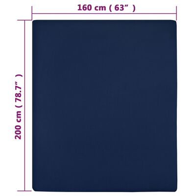 vidaXL Чаршаф с ластик, нейви синьо, 160x200 см, памук