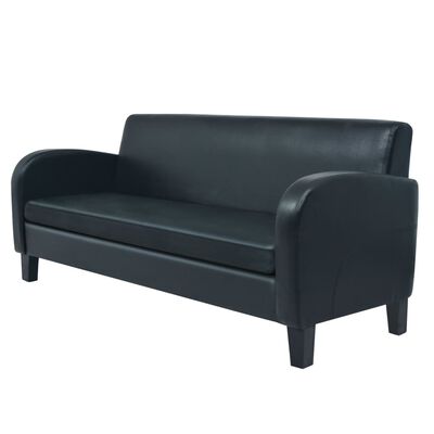 vidaXL 3-местен диван, изкуствена кожа, черен
