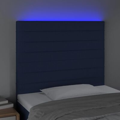 vidaXL LED горна табла за легло, синя, 100x5x118/128 см, плат