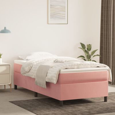 vidaXL Боксспринг рамка за легло, розова, 90x200 см, кадифе