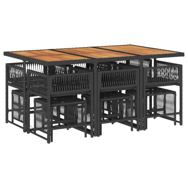 vidaXL Градински комплект с възглавници 11 части полиратан черен