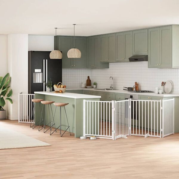 vidaXL Сгъваема преграда за кучета с врата 12 панела бял 960 см топола