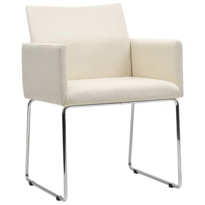 vidaXL Трапезни столове, 6 бр, имитация на лен, бели, текстил