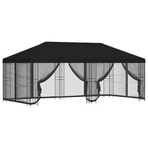 vidaXL Беседка със страници 6 x 3 m Черно Полиестер и стомана 190