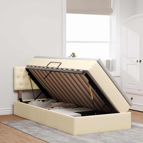 vidaXL Легло с място за съхранение и LED Кремав 90 x 190 cm текстил