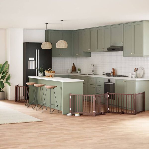 vidaXL Сгъваема преграда за куче с врата 6 панела кафява 480 см топола