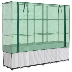 vidaXL Повдигнато легло с оранжерия калъф, ратанов вид, 160x40x153 см