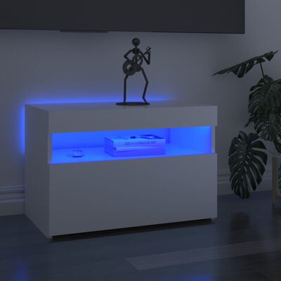 vidaXL ТВ шкаф с LED осветление, бял гланц, 60x35x40 см