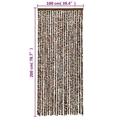 vidaXL Ресни за врата против мухи, кафяво и бяло, 100x200 см, шенил