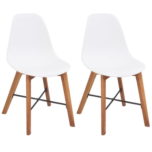 vidaXL Трапезни столове, 2 бр, бели, пластмаса