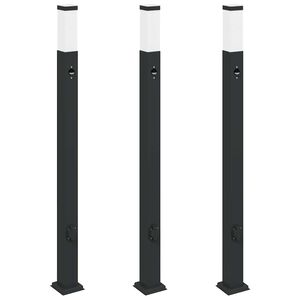 vidaXL Осветителни стълбове с датчик и контакт, 3 бр., 110 см, черни, IP44