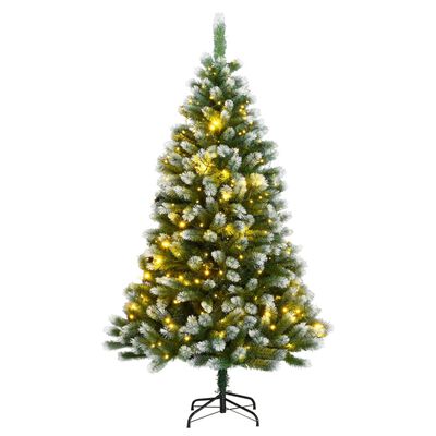 vidaXL Изкуствена коледна елха с шарнири 300 LED натрупан сняг 210 см