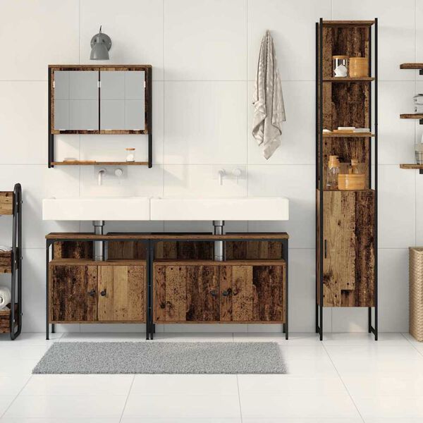 vidaXL Комплект мебели за баня 4 pcs Старо дърво Инженерно дърво