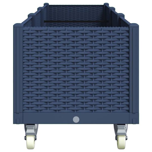 vidaXL Градинска кашпа с колелца, синьо сив, 240x50x54 см, PP