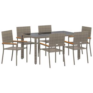 vidaXL Комплект за хранене в градината 7 pcs Сив полиратан