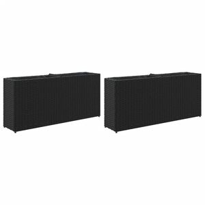 vidaXL Градински плантери с 2 саксии 2 бр черни 90x20x40 см полиратан