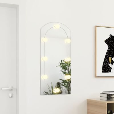 vidaXL Огледало с LED лампи, 90x45 см, стъкло, арка