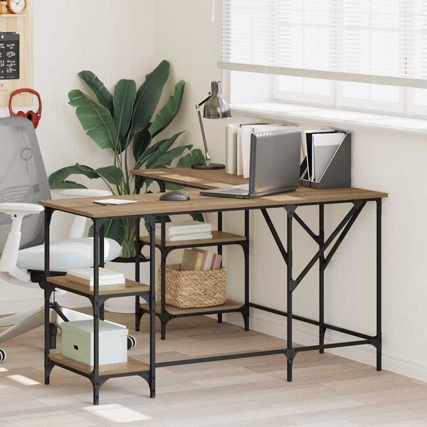 vidaXL Бюро Дъб 139 x 139 x 75 см Инженерно дърво