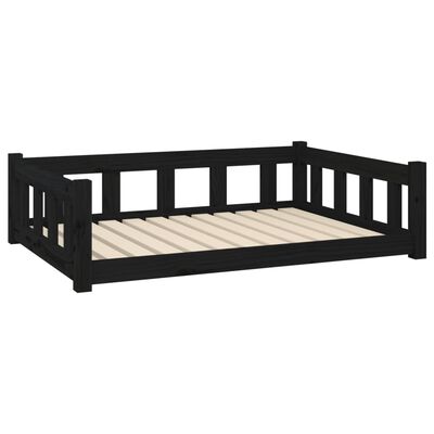 vidaXL Кучешко легло, черно, 105,5x75,5x28 см, борова дървесина масив