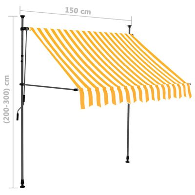 vidaXL Ръчно прибиращ се сенник с LED, 150 см, бяло и оранжево