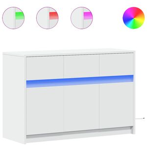 vidaXL ТВ шкаф с LED, бял, 91x34x61 см, инженерно дърво