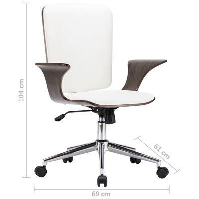 vidaXL Въртящ се офис стол, бял, изкуствена кожа и извито дърво