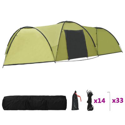 vidaXL Палатка за къмпинг тип иглу, 650x240x190 см, 8-местна, зелена