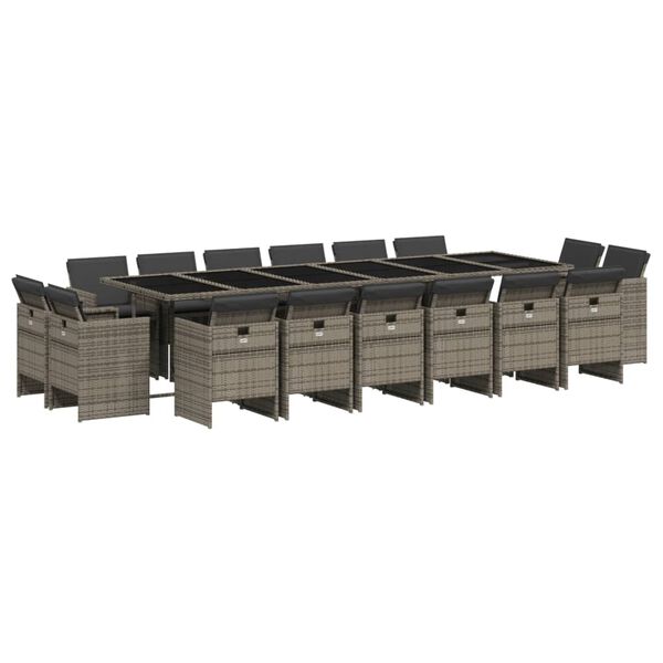 vidaXL Градински комплект с възглавници 17 части полиратан сив