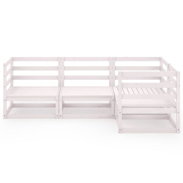 vidaXL Градински лаундж комплект, 4 части, бял, бор масив