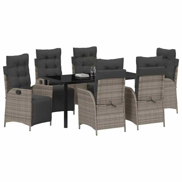 vidaXL Комплект за хранене в градината 7 pcs Сив полиратан