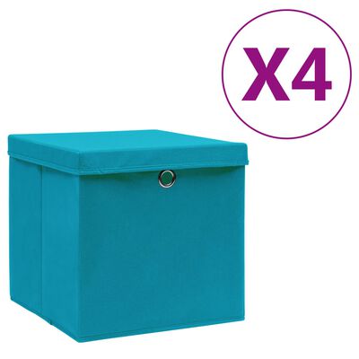 vidaXL Кутии за съхранение с капаци 4 бр 28x28x28 см бебешко синьо
