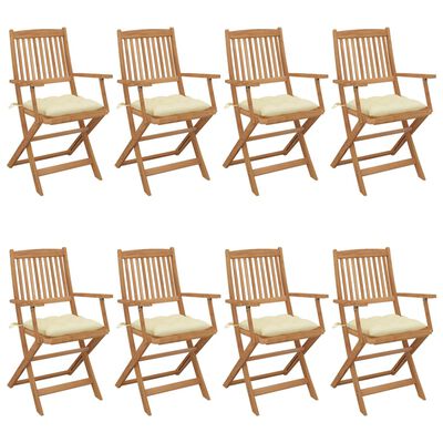 vidaXL Сгъваеми градински столове, 8 бр, с възглавници, акация масив