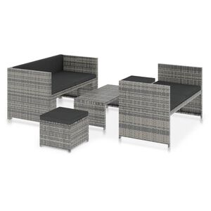vidaXL Градински комплект с възглавници, 5 части, полиратан, сив