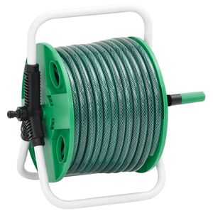 vidaXL Свободностояща зелена макара за маркуч с 20 м PVC маркуч