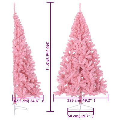 vidaXL Изкуствена половин коледна елха със стойка, розова, 240 см, PVC