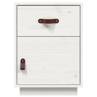vidaXL Нощно шкафче, бяло,40x34x55 см, борово дърво масив