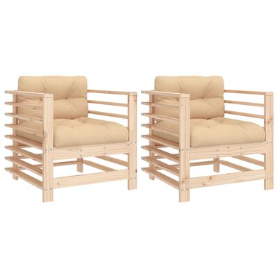 vidaXL Градински столове с възглавници, 2 бр, бор масив
