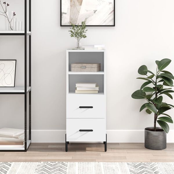 vidaXL Сайдборд, бял, 34,5x34x90 см, инженерно дърво