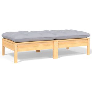 vidaXL 2-местен градински диван със сиви възглавници, бор масив