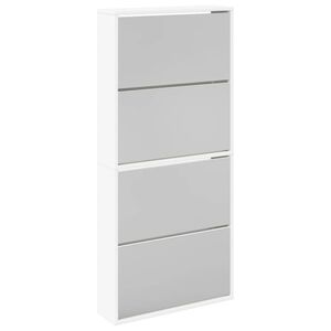 vidaXL Шкаф за обувки на 4 нива с огледала, бял, 63x17x134 cм