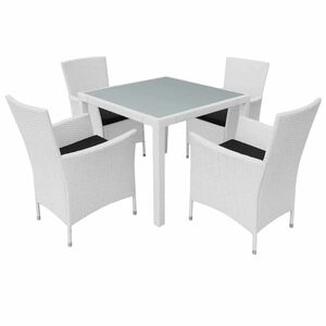 vidaXL Градински трапезен комплект, 5 части, полиратан, кремавобял