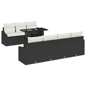 vidaXL Градински Софа Комплект с възглавница 8 pcs Черно полиратан