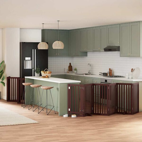 vidaXL Сгъваема преграда за куче с врата 15 панела кафяв 750 см топола